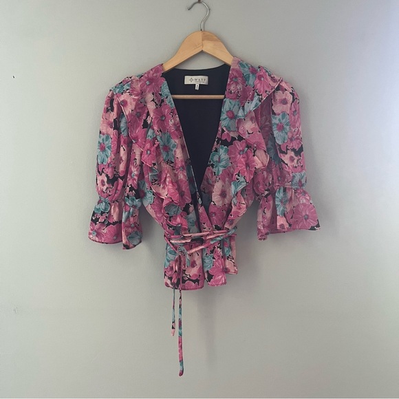 Wayf Floral Wrap Blouse, Sz Small - Picture 4 of 8